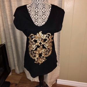 Express Black and Gold Lace Back Dress Top